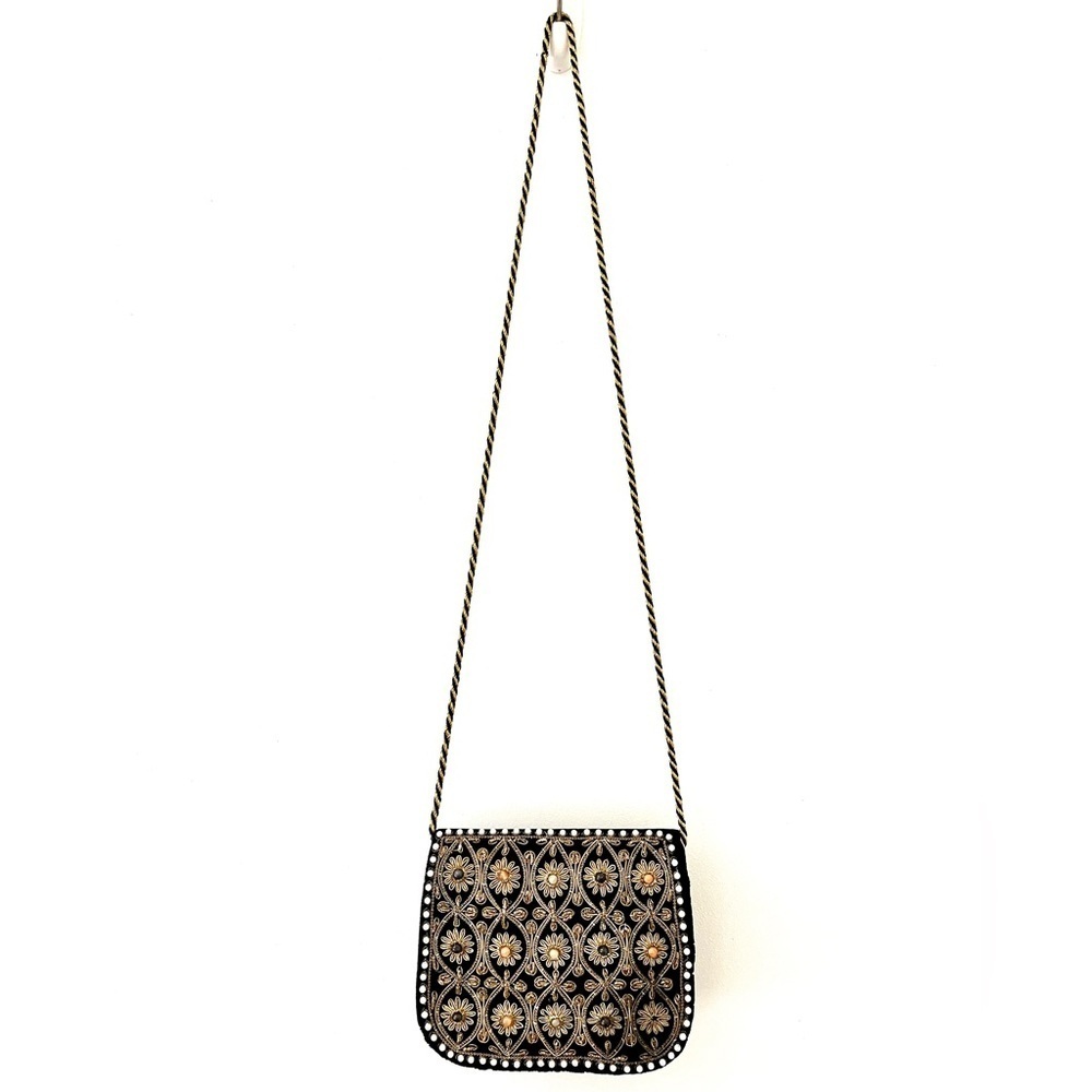 Vintage Bag Jeweled Beaded Stoned Moroccan Embroidered Velvet Dressy Ethnic - Picture 2 of 3